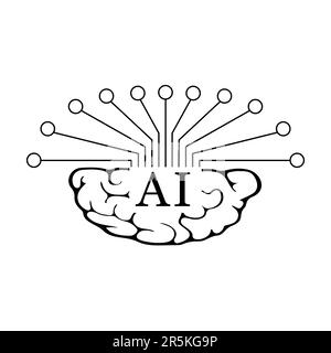 Un'icona di intelligenza artificiale nera piatta è un elemento di design grafico elegante e raffinato che rappresenta il concetto di intelligenza artificiale o intelligenza artificiale. Illustrazione Vettoriale