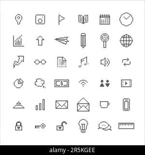 Set di Business Doodle Vector per icona. Stile pixel a 8 bit Illustrazione Vettoriale