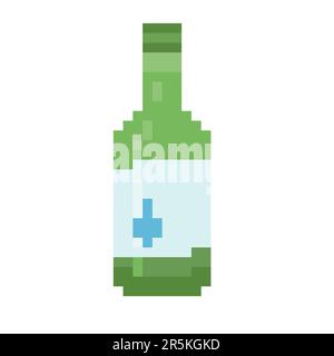 Soju, famosa bevanda distillata limpida e incolore di origine coreana. icona a 8 bit Illustrazione Vettoriale