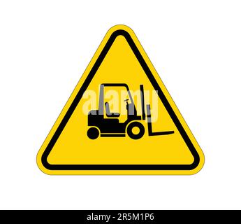 semplice carrello elevatore a forche in triangolo giallo segnale di avvertimento vettore isolato su sfondo bianco Illustrazione Vettoriale