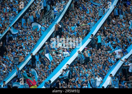 Porto Alegre, Brasile. 04th giugno, 2023. Tifosi di Gremio durante la partita tra Gremio e Sao Paulo, per la Serie A 2023 brasiliana, allo Stadio Arena do Gremio, a Porto Alegre il 04 giugno. Foto: Richard Ducker/DiaEsportivo/Alamy Live News Credit: DiaEsportivo/Alamy Live News Foto Stock