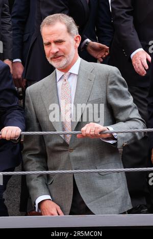 Madrid, Spagna. 04th giugno, 2023. Re Felipe VI di Spagna partecipa alle corride de la Prensa presso l'arena Las Ventas di Madrid. Credit: SOPA Images Limited/Alamy Live News Foto Stock