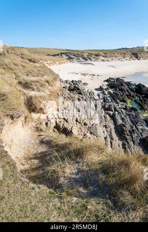 Spiaggia deserta a Breckon Sands su Yell, Shetland. Foto Stock