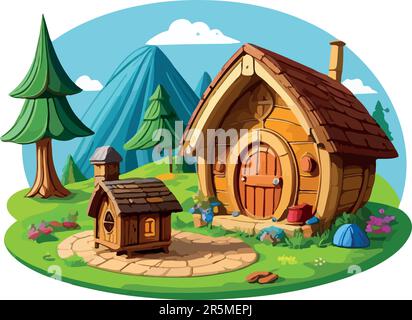 Grande e cuteness nana e hobbit casa Illustrazione Vettoriale