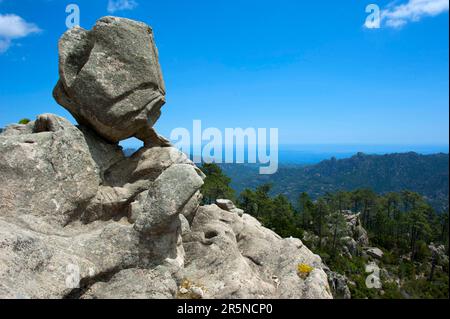 Formazione rocciosa, massiccio montano, l'Ospedale, Porto-Vecchio, Corsica, Francia, le rocher sentinelle Foto Stock