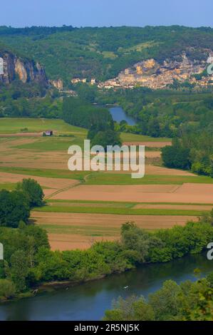 Castelnaud, fiume Dordogna, Castelnaud la Chapelle, Perigord, Valle della Dordogna, Perigord Noir, Aquitania, Francia Foto Stock