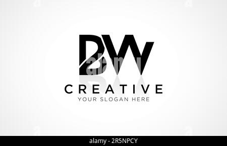Modello vettoriale con logo BW Letter. Lettera iniziale alfabetica Design del logo BW con riflessione lucida Illustrazione aziendale. Illustrazione Vettoriale