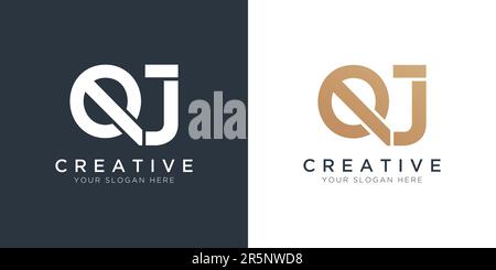 Modello con logo Qj Luxury Letter in colore oro e bianco. Logo Qj Letter di lusso iniziale. Design di un bellissimo logo per il marchio di un'azienda di lusso. Illustrazione Vettoriale