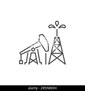 Icona della linea vettoriale relativa alla pompa e alla piattaforma di perforazione dell'olio. Isolato su sfondo bianco. Illustrazione vettoriale. Tratto modificabile Illustrazione Vettoriale