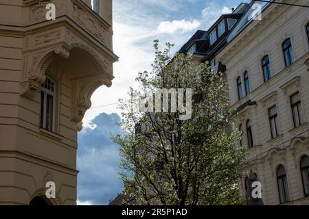 vienna, austria. 1 aprile 2023 gli arazzi architettonici di vienna svelano lo splendore delle strade della città Foto Stock