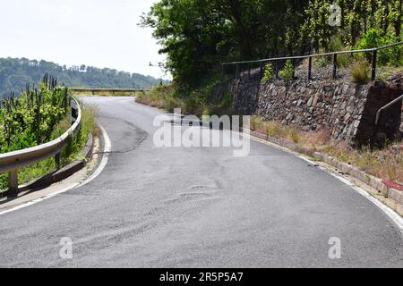Strada tortuosa attraverso i ripidi vigneti Foto Stock