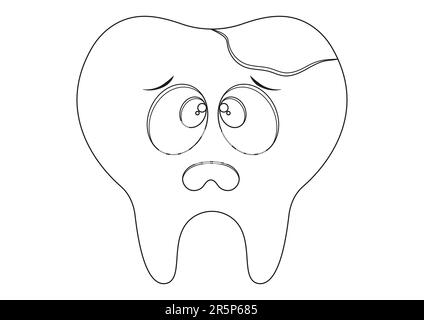 Colorazione pagina di personaggio Cartoon dente decaduto Illustrazione Vettoriale