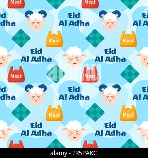 Happy Eid al Adha Mubarak senza cuciture modello di Musulmani Celebrazione con animali sacrificali in modello mano disegnato Cartoon Flat Illustrazione Illustrazione Vettoriale