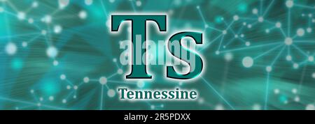 Simbolo TS. Elemento chimico Tennessine su sfondo verde rete Foto Stock