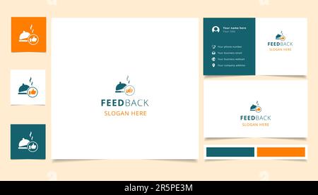 Design del logo di feedback con slogan modificabile. Libro di branding e modello biglietto da visita. Illustrazione Vettoriale