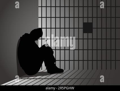 Illustrazione della silhouette di un uomo in prigione Illustrazione Vettoriale