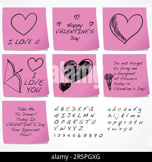 Note adesive con messaggi divertenti per San Valentino Illustrazione Vettoriale