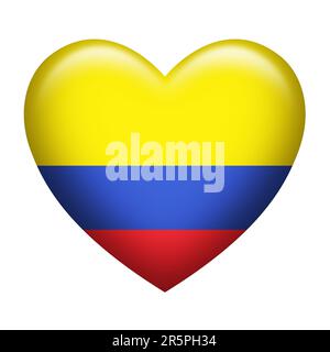 Forma del cuore della bandiera della Colombia isolata su bianco Foto Stock