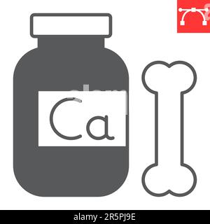 Calcio supplemento glyph icona, vitamine e salute, CA minerale vettore icona, grafica vettoriale, segno solido modificabile tratto, eps 10. Illustrazione Vettoriale