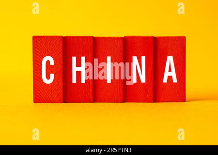 Cina - concetto di parola su blocchi di costruzione, testo Foto Stock