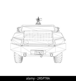 Trasporto camion esercito per l'operazione vettore guerra disegno illustrazione. Camion nel deserto. 3D macchina blindata. SUV militare wireframe. Veicolo fuoristrada. VEC Illustrazione Vettoriale