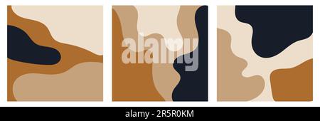 Imposta sfondi astratti alla moda con elementi organici e forme dinamiche. Modello di post sui social media contemporanei estetici. Poster quadrati Illustrazione Vettoriale