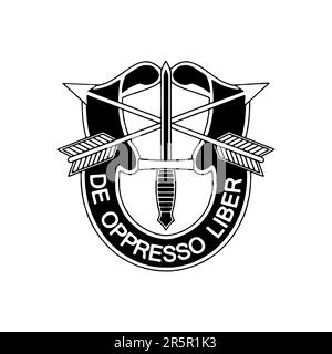 Emblema dei gruppi delle forze speciali dell'esercito statunitense Green Berets. De Oppresso Liber Illustrazione Vettoriale