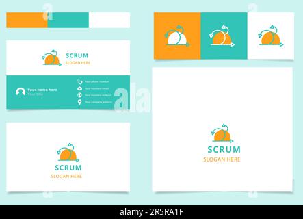 Logo Scrum con slogan modificabile. Libro di branding e modello biglietto da visita. Illustrazione Vettoriale