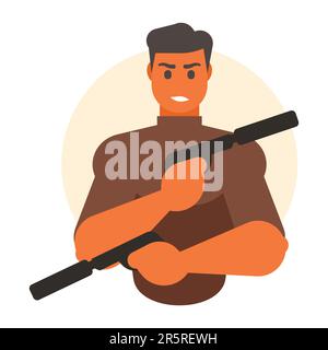 Uomo con una pistola. Illustrazione vettoriale in stile piatto su sfondo bianco. Illustrazione Vettoriale