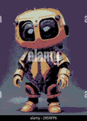Carattere robot in stile pixel art. Illustrazione a colori per la progettazione Foto Stock