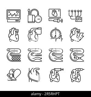 Relativo alla cardiologia, pixel Perfect, tratto modificabile, set di icone vettoriali con linea quadrata scalabile verso l'alto Illustrazione Vettoriale