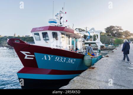 Francia, Morbihan, Houat Island, ritorno dalla pesca al porto di Saint-Gildas Foto Stock