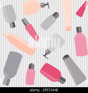 Motivo senza cuciture con bottiglie e strisce cosmetiche Illustrazione Vettoriale