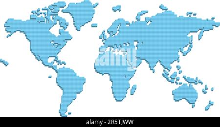 Una mappa del mondo composta da pilastri 3D. Il livello inferiore nel file vettoriale è costituito da quadrati piatti che possono essere utilizzati in sostituzione o in combinazione con parti 3D. Illustrazione Vettoriale