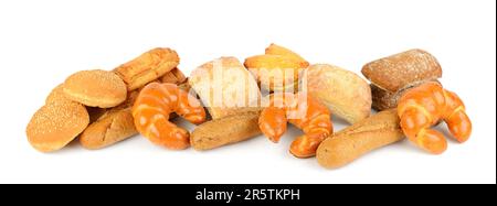 Pane, panini e croissant isolati su sfondo bianco Foto Stock