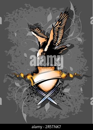 Banner con eagle e due spada Illustrazione Vettoriale