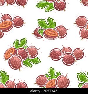 Vector Red Gooseberry modello senza cuciture, sfondo ripetuto con illustrazione di mirtilli d'oca Still Life composizione per carta da imballaggio, raccolta o Illustrazione Vettoriale