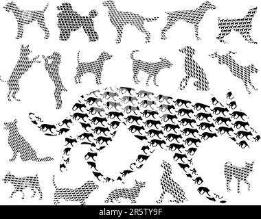 Set di cani vettoriali realizzati con le loro silhouette Illustrazione Vettoriale