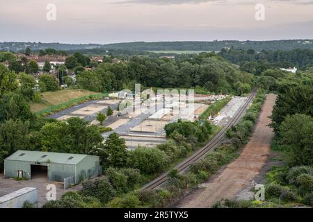 Lavori di costruzione per Portway Park and Ride, una nuova stazione vicino all'autostrada M5 sulla ferrovia suburbana Severn Beach Line a Bristol. Foto Stock