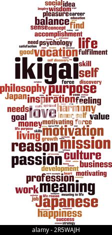 Ikigai parola cloud concetto. Collage fatto di parole su ikigai. Illustrazione vettoriale Illustrazione Vettoriale