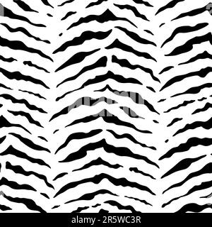 Ripetizione senza giunture Zebra. Stampa Tiger. Ripetizione della struttura della pelle animale. Giungla a strisce nere isolata su sfondo bianco. Onda astratta ripetuta. Ripetere Illustrazione Vettoriale