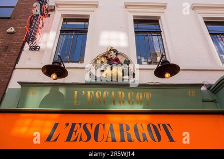 L'Escargot Restaurant, Greek Street, Soho, Londra, W1D, Inghilterra, Regno Unito Foto Stock