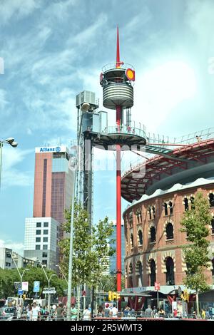 Barcellona, Spagna - Agosto 17th 2014 : Focus sulle arene della città. Si tratta di un centro commerciale, creato all'interno dell'antica 'Plaza de toros Las Arenas'. Foto Stock