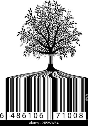 Modificabile illustrazione vettoriale di un albero con bar-code radici Illustrazione Vettoriale