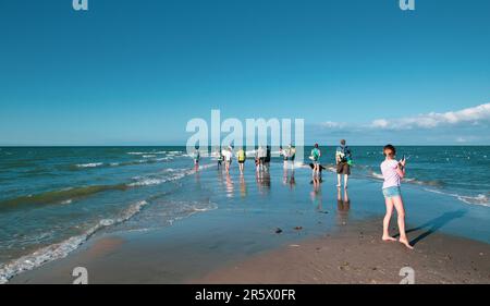 Spiaggia spectecolare di Skagen in Danimarca, dove si incontrano due mari, lo Skagerrak e il Kattegat Foto Stock