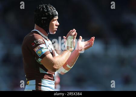 Jonny Lomax di St Helens durante la partita della Super League tra Saint Helens e Huddersfield Giants a St James's Park, Newcastle, domenica 4th giugno 2023. (Foto: Mark Fletcher | NOTIZIE MI) Credit: NOTIZIE MI & Sport /Alamy Live News Foto Stock