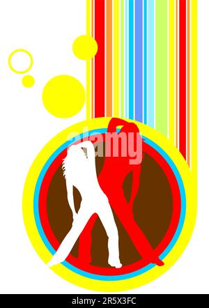 Tre silhouette da donna su uno sfondo a righe con cerchi. Illustrazione Vettoriale