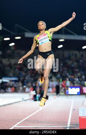 Larissa Iapichino (ITA) vince il salto lungo femminile a 22-3 1/2 (6,79 m) durante il Gala d'Oro Pietro Mennea, venerdì 2 giugno 2023, a Firenze, Italia. (Jiro Mochizuki/immagine dello sport) Foto Stock