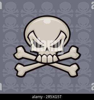 Cranio e crossbones illustrazione vettoriale. Potrebbe sembrare bello su una bandiera pirata o una bottiglia di veleno. Illustrazione Vettoriale