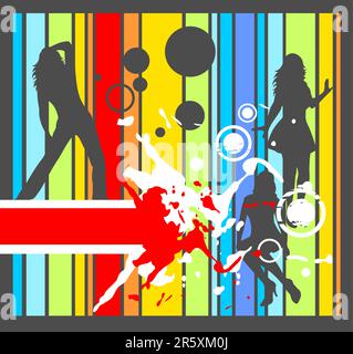 Three black female silhouettes on a grunge striped background. Stock Vector
